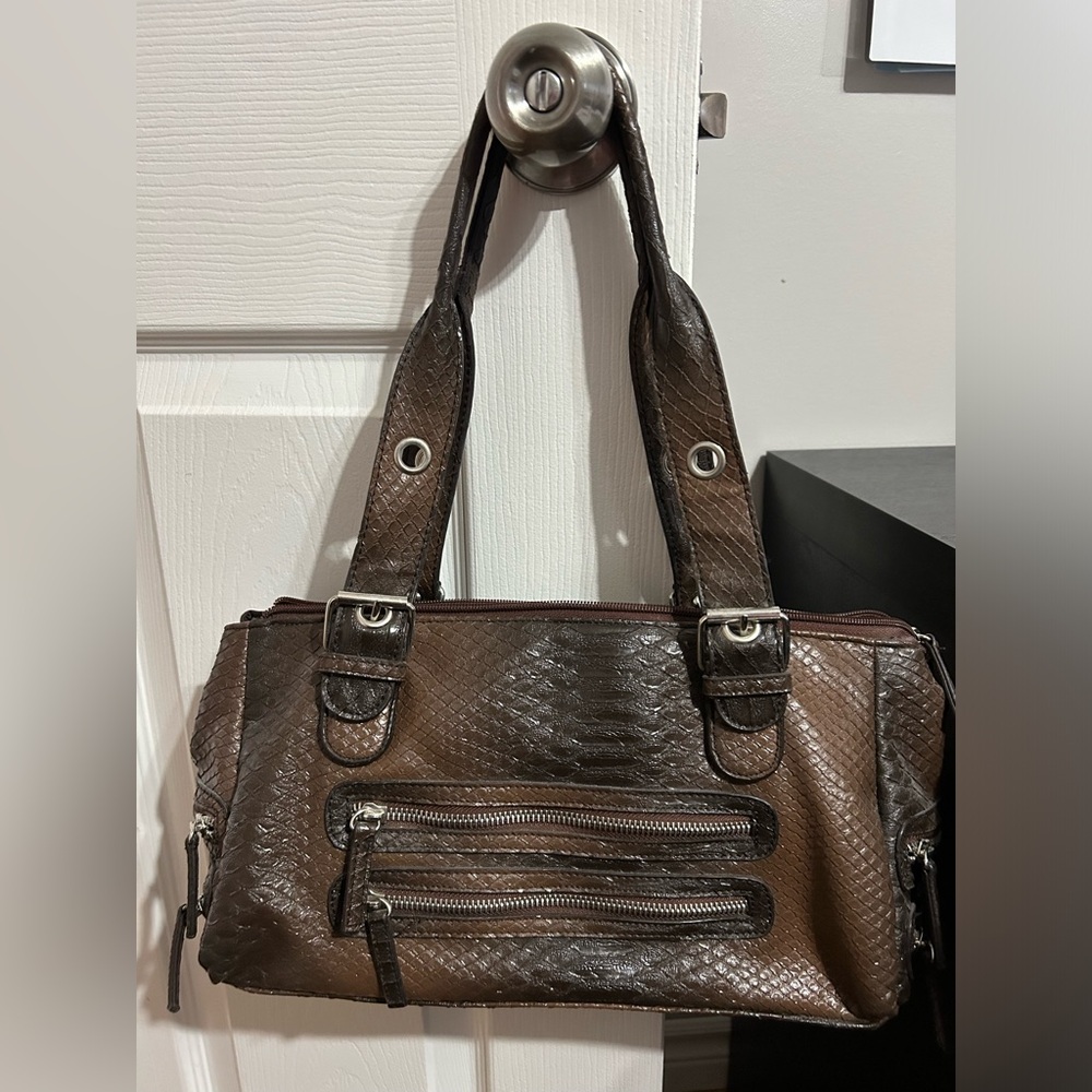 Aldo Dark Brown Textured Shoulder Bag 13 inches across